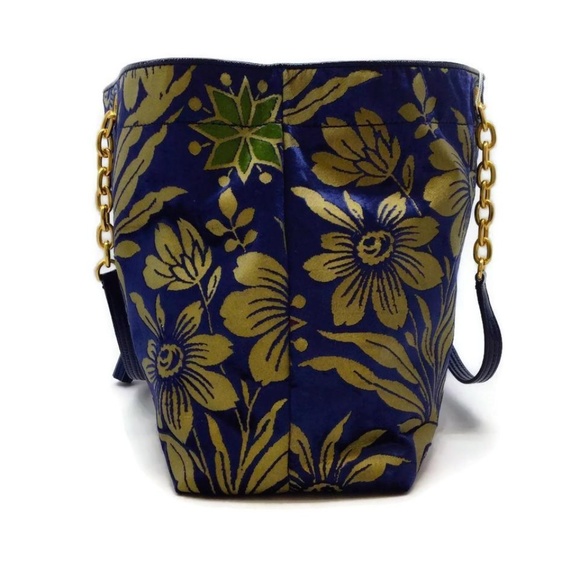 Tory Burch 3x Compartment Blue/Gold Velvet Tote - Picture 2 of 8